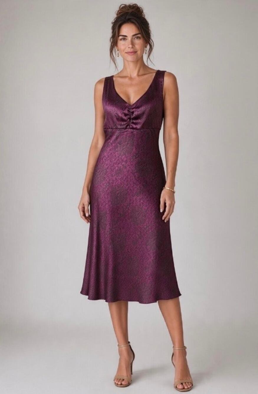 Alyn Paige Vtg Y2K Purple Satin Paisley Print Sleeveless Slip Dress Fairycore